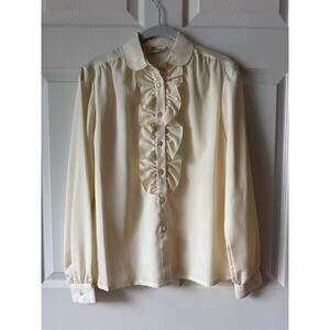 Vintage Darian Ivory Ruffle Front Blouse Estimated Size M Victorian Cottagecore